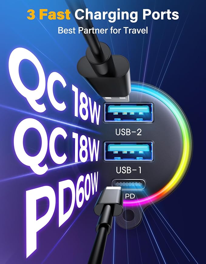 96W FM Transmitter Bluetooth 6.0 Car Adapter Aux with 3 Charging Ports【PD 60W & 2 * 18W】【Air Vent Installation for Safe】 Deep HiFi Bass Player Wireless Radio Fun Car Accessories Gift Set