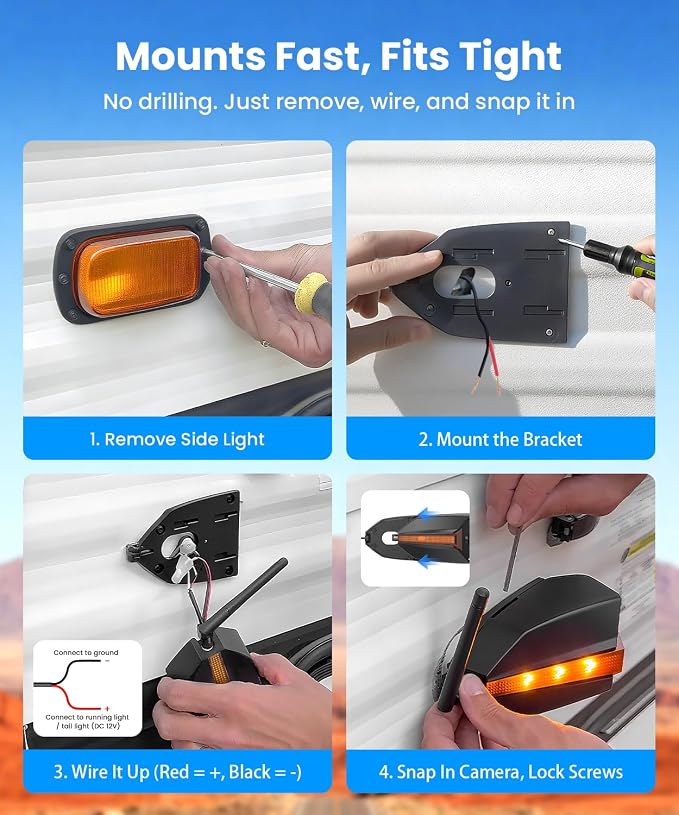 RV Backup Camera Wireless System: Left/Right Side Cameras | Adjustable Angle IR Night Vision, IP69K Waterproof, Works Only with WF1, for Class A/B/C Motorhome, 5th Wheel, Travel Trailer