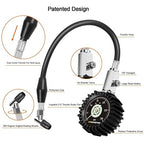 Low Pressure Tire Gauge to 30PSI, 2.5” Mechanical Tire Gauge with Flexible Hose and Angled Chuck, Analog Air Pressure Gauge Glow in The Dark for ATV, Off Road, Lawn Mower Etc