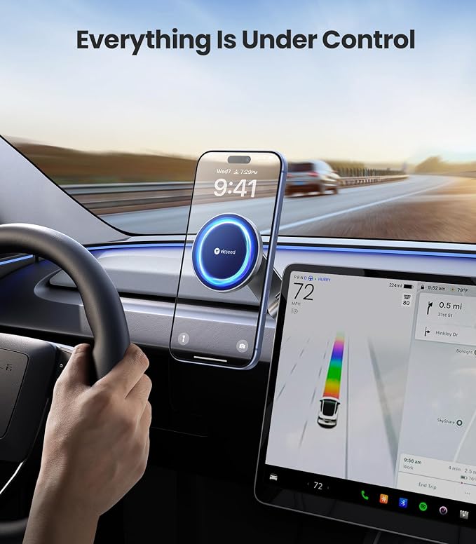 Tesla Phone Mount【Strongest Magnet Power】 Foldable Hidden Tesla Phone Holder Fit for All Phones, Tesla Model 3/Y/Cybertruck Accessories, Tesla Model 3 Model Y for MagSafe Car Mount - Blue