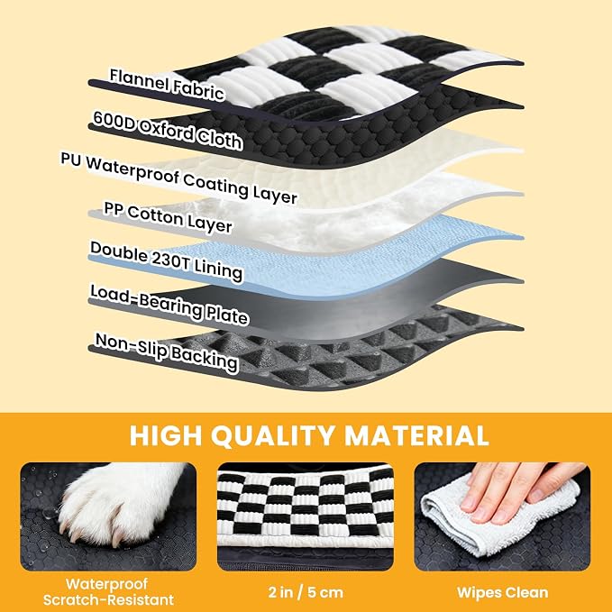 Large Dog Car Seat Cover with Checkered Dog Bed Mat for Back Seat Half - Single Seat Travel Hammock Extender, Waterproof Hard Bottom, Trendy Checkered Car Accessories for SUV Truck Vehicle