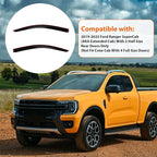 Window Visor Rain Guards Compatible with 2019-2023 Ford Ranger Super/Extended Cab with 2 Half Size Rear Doors, Tape-On Wind Deflectors Vent Visors for Trucks Accessories