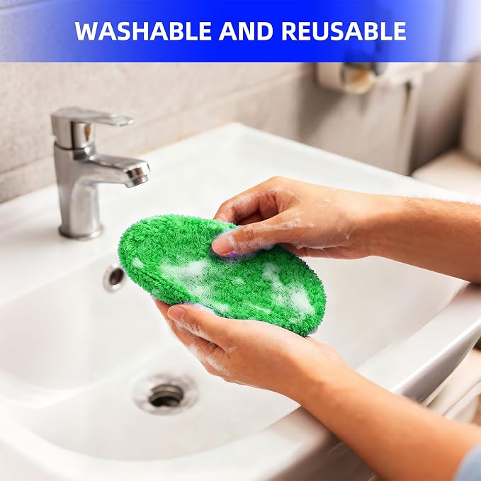 Windshield Cleaning Tool, Car Window Cleaner Windshield Cleaner with 4 Reusable and Washable Microfiber Pads and Extendable Handle Auto Inside Glass Wiper Kit (Green)