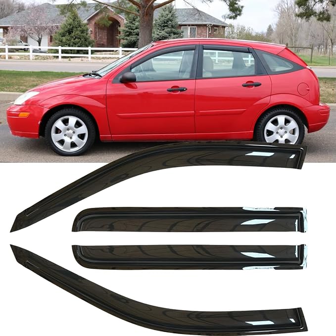 4pcs Original Shatterproof Rainproof Side Window Wind Deflectors for 2000-2007 Ford Focus ZX4 Sedan/ZX5 Hatchback,Rain Guards,Nice Looking Window Visors for Cars,Vent Deflector 94736