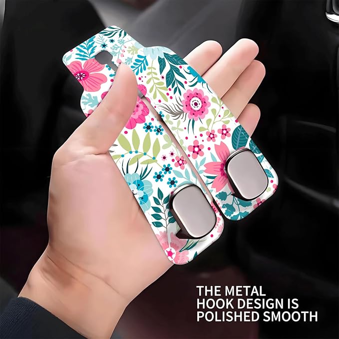 Car Seat Headrest Hook, Universal Leather Cute Hanger Holder Hook, Storage Organizer Interior Accessories for Purse Bags Handbag Cute Colorful Boho Flowers