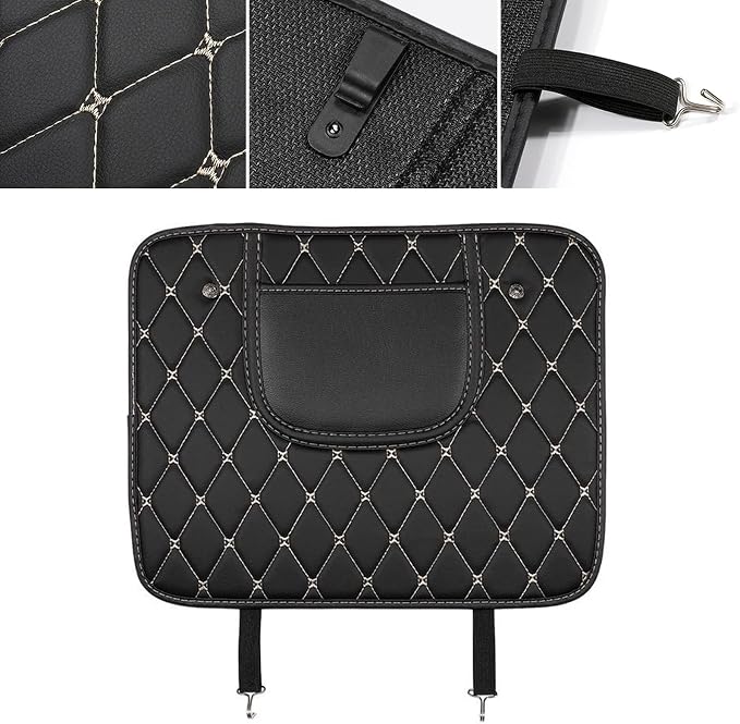 Car Seat Back, PU Leather Rear Seat Protector Kick Mat Cover with a Pocket, Easy to Clean Wear