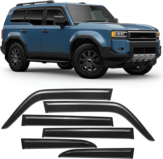 Rain Guards Compatible with 2024-2025 Toyota Land Cruiser LC250 GDJ250 TRJ250, Tape-On Extra Durable Side Sun Rain Guard 2024 2025 Land Cruiser Visor Deflectors Black - 6 PCS