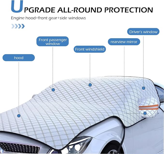 Car Windshield Cover, 91"x98" Heavy Duty Hail Protector Car Cover, Waterproof Windproof Dustproof Car Half Car Cover Sunshade, All-Season Versatility Universal Fit SUV/Truck/Sedan (Silver)