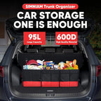 Large Trunk Organizer for Car, Foldable Multi Compartment Car Trunk Organizer with 2 Retractable Straps, Suitable for All Kinds of Cars, SUV, Minivan - 4 Compartments Red