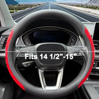 Nappa Leather Steering Wheel Cover, Elegant Diamond Checkered Design, Non-Slip wear-Resistant, Enhance Driving Comfort, Suitable for Steering Wheel Diameter 14 1/2‘-15’ Models.Black Red