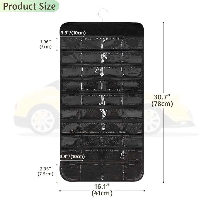 Hanging Organizers for Toy Car Double Sided 80 Pockets Display Case for Toy Cars (Without Toy Cars) (80 Slots Black)