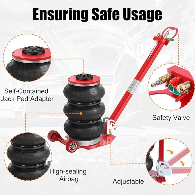 Air Jack, 3 Ton/6600 lbs Air Jack, Portable Pneumatic Jack with Long Hand, Lift up to 15.7", 3-6 s Fast Lifting Pneumatic Jack, with Adjustable Long Handles for Cars, Garages, Repair