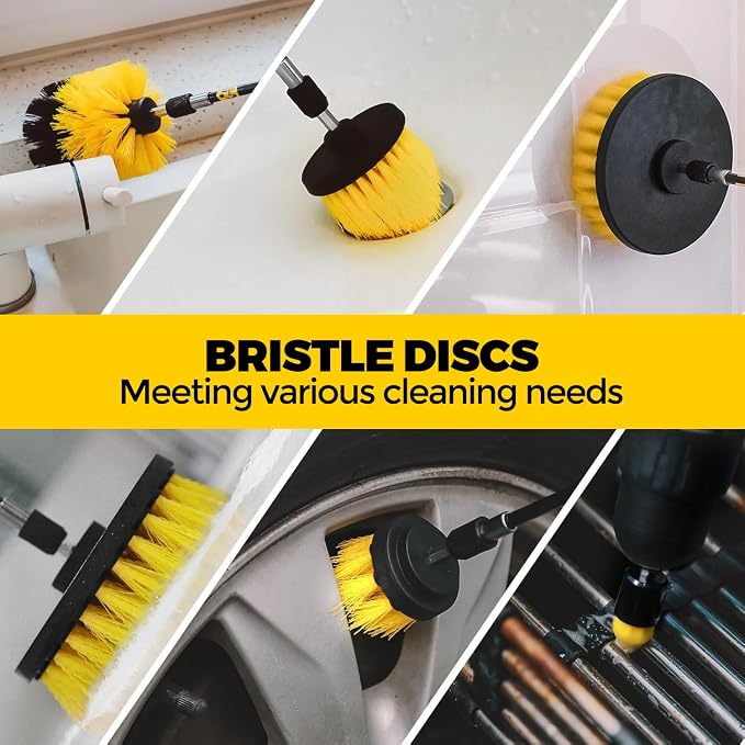 30 Piece Drill Brush Set, Scrub Pads Scrubber Brush with Extend Long Handle Clean for Grout, Tiles, Bathtub, Bathroom, Kitchen, Bristle Discs,Black