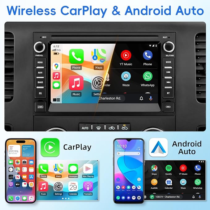 Car Radio for Chevy Silverado GMC Sierra Yukon 2007-2013,Android 13 Touch Screen CarPlay Android Auto Bluetooth GPS Navigation 2+32G Head Unit with Backup Camera