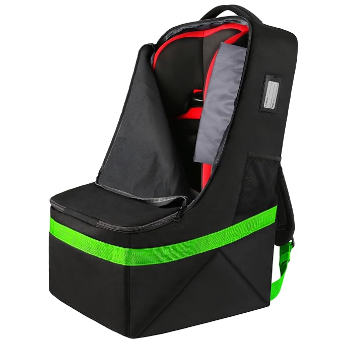Car Seat Travel Bag, Padded Car Seats Backpack for Air Travel, Heavy Duty Carseat Travel Bag for Airplane, Airport Gate Check Bag (Green)