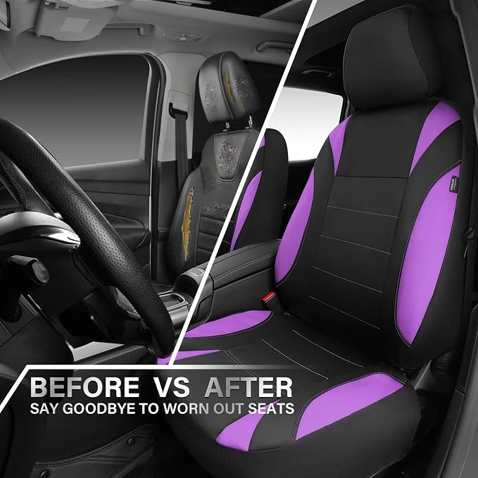 Waterproof Car Seat Covers Front Seats Only with 5mm Composite EVA, Neoprene Car Seat Cover with Separate Headrest Cover, Quick Setup Universal Fit for Car SUV Trucks,Airbag Compatible Purple