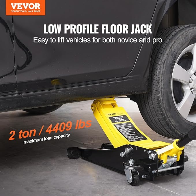 Low Profile Floor Jack 2 Ton (4400 lbs), Heavy Duty Iron Hydraulic Racing Floor Jack, Hydraulic Car Jack, Dual Piston Quick Lift Pump, 3"-18.5" Height Lifting Range (Yellow)