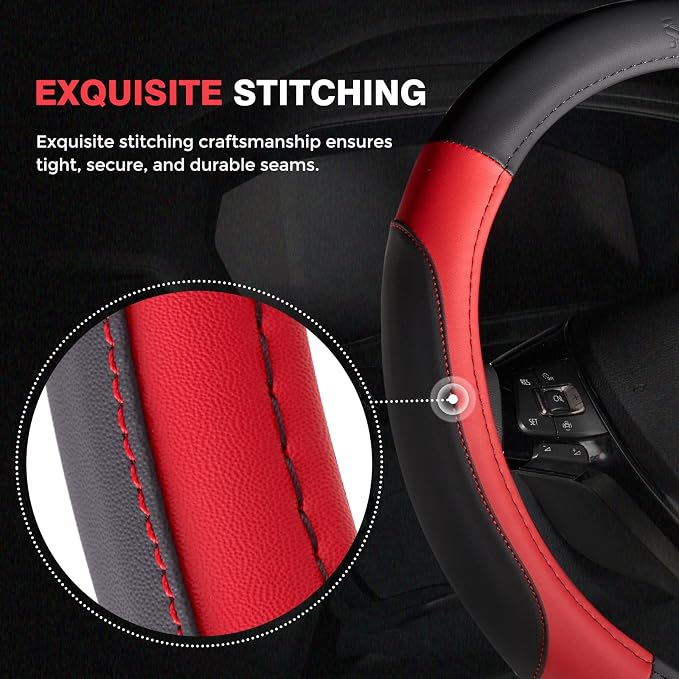 Car Steering Wheel Cover, Microfiber Leather Steering Wheel Covers with Anti-Slip Lining, Breathable Elastic Car Steering Wheel Protector, Universal Standard Size 14-15 inch