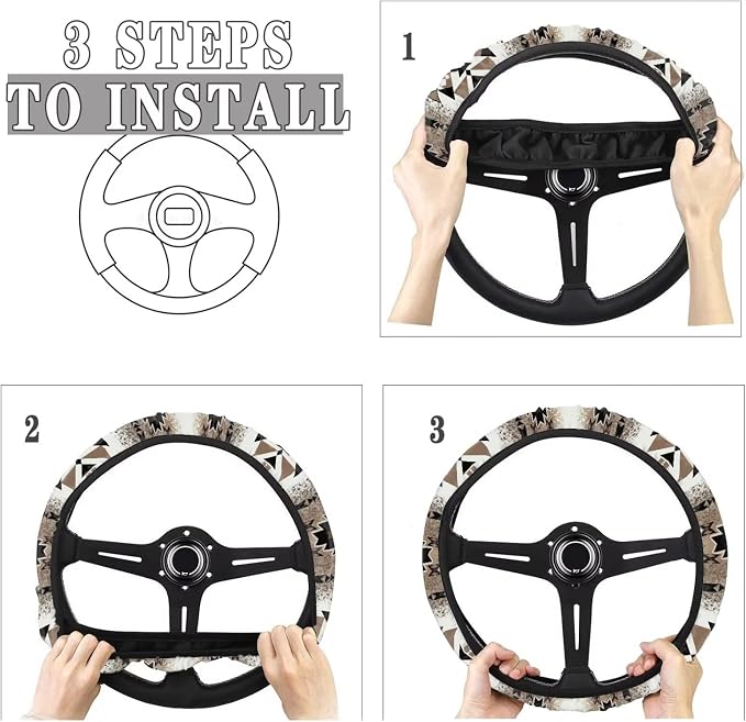 Southwestern Aztec Brown Auto Steering Wheel Cover Universal 15 Inch Diameter Anti-Slip Neoprene Car Steering Wheel Protector for Women Men