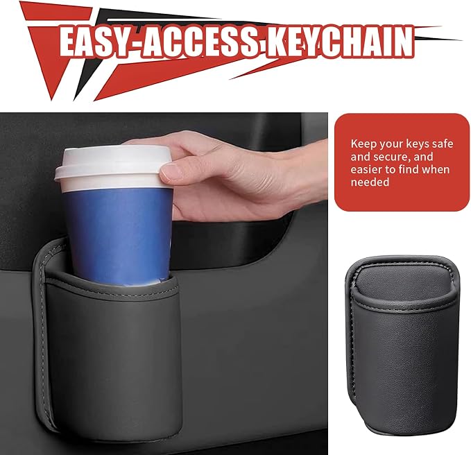 Car Door Cup Holder, Clip On Waterproof Car Window Cup Holder, Multifunctional Leather Door Storage Pocket, Universal Auto Interior Organizer Accessories for Most Cars (Black)