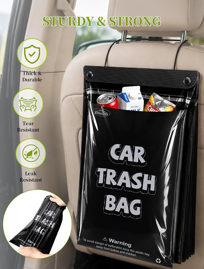 Disposable Car Garbage Bags, Hanging Car Trash Bags, 50 Count | Car Trash Bags, Hanging Design, Leakproof & Odor Resistant, Disposable Cleanup Bags, Fits Cars, Trucks & SUVs