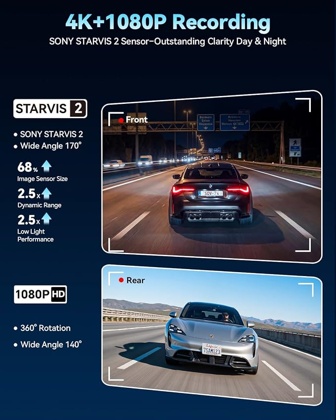 4K UHD STARVIS 2 OEM-Style Dash Cam for Toyota Corolla(2020-2022), Hidden Front Camera with Loop Recording, Gravity Sensor, WiFi & App, Plug & Play, 64GB (Grey)
