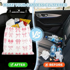 Cute Bow Car Trash Bag - Waterproof Car Trash Bag Hanging Leakproof Car Garbage Bag - Washable Reusable Trash Bag for Car Interior Hanging Organizer Storage Vehicle Travelling Camping