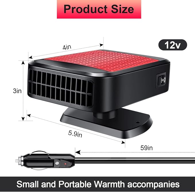 Portable Car Heater for Vehicle,12V Car Heater and Defroster, Windshield Defogger Car Heater That Plugs into Cigarette Lighter for Car, SUV, Trucks (Red Black)