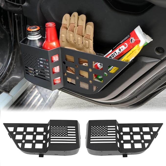 MAIKER Metal Rear Door Storage Box Compatible with 2018-2025 Jeep Wrangler JL JLU 4XE & 2020-2025 Gladiator JT, Insert Organizer Box Pockets for Replace Sagging Nets, 2PCS(Black)