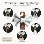 2 Pack Car Purse Hooks, Cute Bow Car Seat Headrest Hook Hanger for Purses and Bags, Space-Saving Car Accessory (White brown)