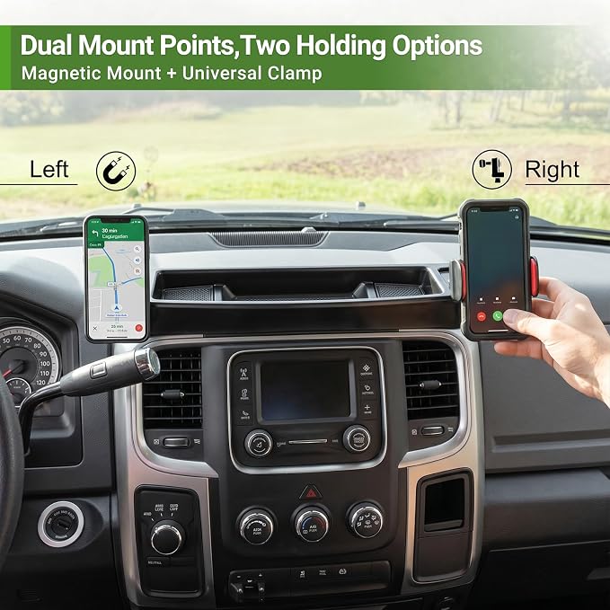 Magnetic Phone Mount Holder for 2013-2018 Dodge RAM 1500 2500 3500 & 2019-2024 RAM 1500 Classic Magnet Dash Cell Phone Cradles Adjustable Phone Stand Accessories for RAM (Without 12V Outlet)