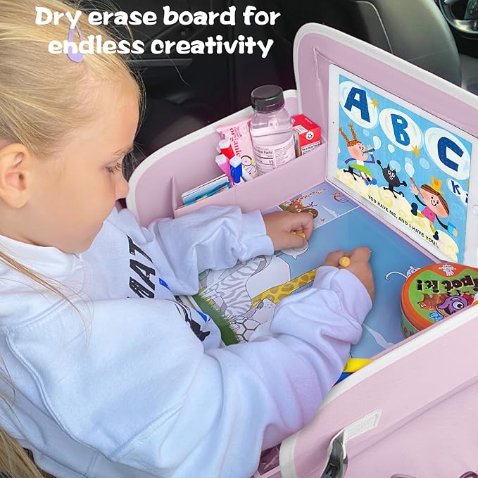 Kids Travel Tray for Toddler Car Seat, Toddler Gift for Girl Activities with Dry Erase Board & iPad Holder Stand,Road Trip Essentials Accessories Lap Tray for Girl as Birthday Gift,LightPurple