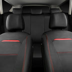 Leather Car Seat Cover Full Set with Steering Wheel Cover and 2PCS Seat Belt Shoulder Pads,for Trucks and SUV with Built-in Seatbelts and Front Seat Side Armrests(Combo Set, Black and Red)