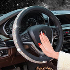 New Diamond Leather Steering Wheel Cover with Bling Bling Crystal Rhinestones, Universal Fit 15 Inch Car Wheel Protector for Women Girls Black with Colorful Diamonds