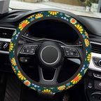 Hippie Flower Steering Wheel Cover, Anti-Slip 15 Inches Car Steering Wheel Cover for Women Men, Neoprene Floral Car Accessories Protective Case for Vehicle Truck SUV