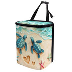 Turtle Starfish Heart Beach Print Car Trash Can with Lid, Leak Proof Auto Trash Bag Hanging Vehicle Garbage Can Multipurpose Storage Container for Back Seat Road Trip