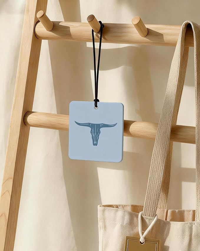 Dusty Blue Boho Western Orange Car Air Freshener 4 Pcs, Cow Skull Cactus Cowgirl Boots Square Hanging Air Freshener for Closet Drawer Books, Western Car Accessories Mirror Decor for Women