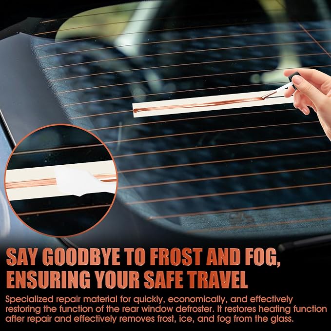 Copper Conductive Paint with Masking Tape and Scraper, High Conductivity, Used to Repair Various Types of Damage to Automotive Rear Window Defroster Grilles, 0.33 oz