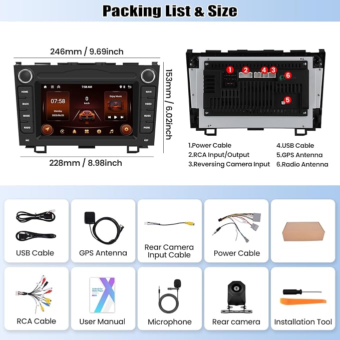 2G+64G Android Car Radio for Honda CRV 2007-2011 7” Touchscreen Car Stereo with CarPlay Android Auto Bluetooth FM GPS SWC WiFi Backup Camera