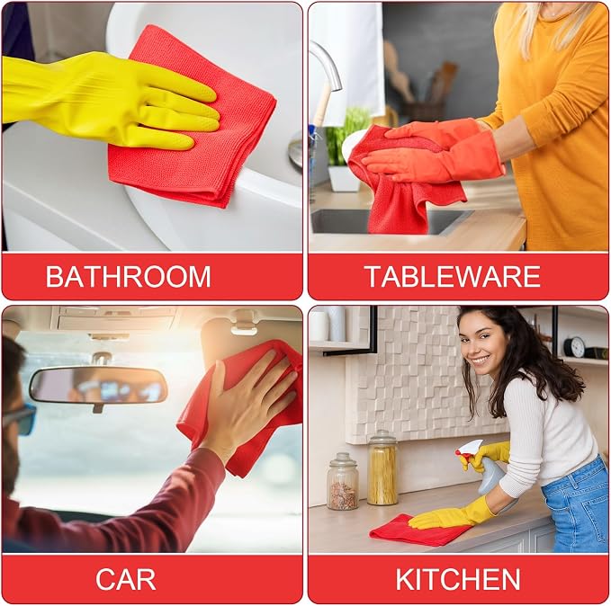 140 Pcs Microfiber Cleaning Cloths for Cars Ultra Absorbent Car Towels Drying Reusable Cleaning Supplies House Kitchen Window Microfiber Towel (Red,16 x 16 Inch)