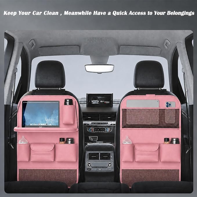 Car Seat Organizers,Multi-functional Back Seat Protectors, Storage Pouches, and Tray Holders (for Cars, Kids, Seat Back and Rear Seats)（Pink 1 Pcs）