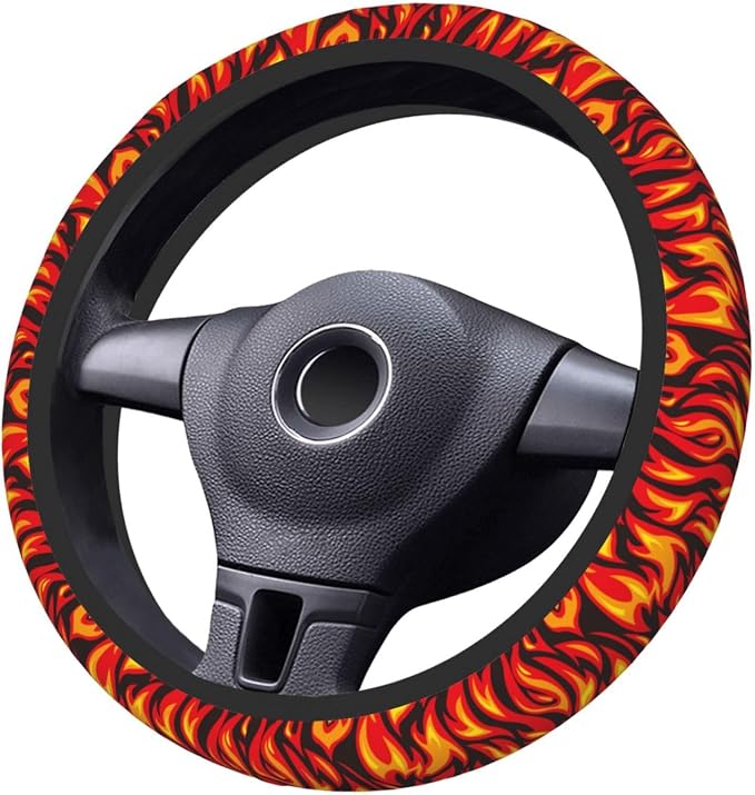 Cool Fire Pattern Steering Wheel Cover for Women Men Girls Car Accessories Decor Anti-Slip Neoprene Auto Steering Wheel Covers Protector Universal 15 Inch