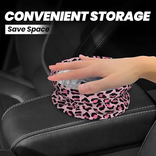 Car Trash Bag Leopard Print Pink Hanging Back of Seat Car Portable Trash Bag Leopard Print Pink Waterproof One-Handed Portable Strap Drawstring Garbage Bags 2 Pieces Car Coasters