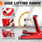 3 Ton Low Profile Floor Jack, Heavy Duty Steel Hydraulic Car Jack with Dual Pistons Quick Lift Pump, Hydraulic Racing Floor Jack, Lifting Range 3" to 20", Red