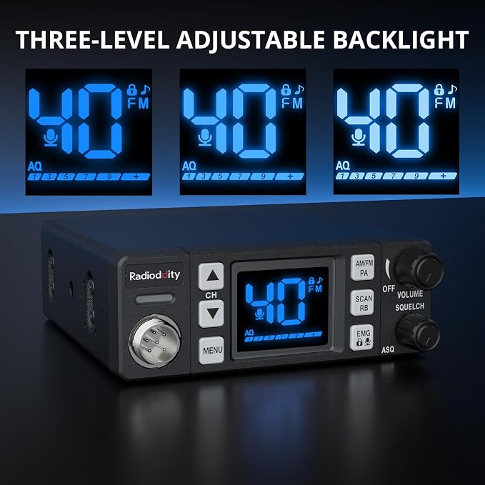 CB-606 CB Radio, 40 Channel Mobile CB Radio with AM/FM/PA Modes, 2.2’’ LCD Screen, Instant Channel 9/19, VOX, Roger Beep, TOT, ASQ/SQ, for Off-Road Adventure