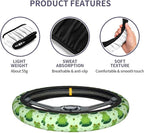 Frog Steering Wheel Cover Anti-Slip and Practical 14.5-15 Inch Universal Car Steering Wheel Cover with 2 Pieces Car Coasters Suitable for Men Women