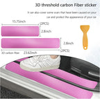4 PCS Car Door Sill Protector, 3D Carbon Fiber Auto Door Entry Edge Guard Protection Trim, Anti-Scratch Threshold Cover Strips, Sill Protection Sticker for Car SUV Truck (Pink)