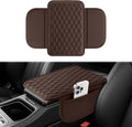 Car Center Console, Upgraded Leather Car Armrest Cushion with 2 Storage Pockets, Universal Waterproof Cushion Pad, Non-Slip Car Interior Accessories, Fits Most Sedans SUVs Trucks (Brown)