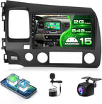 [DSP & EQ] 2+64G Car Radio for Honda Civic 2006-2011 Wireless Carplay Android Auto, 9 Inch Android 15 IPS Touch Screen Car Stereo Head Unit with Bluetooth, GPS Navigation, 5G WiFi, FM RDS, 26UI