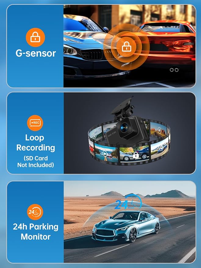 Dash Cam Front and Rear, 2.5K+1080P Dual Dash Camera for Cars, 2’’ Display Mini Car Camera, G-Sensor Dashcam, Night Vision, 24H Parking Mode, Loop Recording, 170°Wide Angle